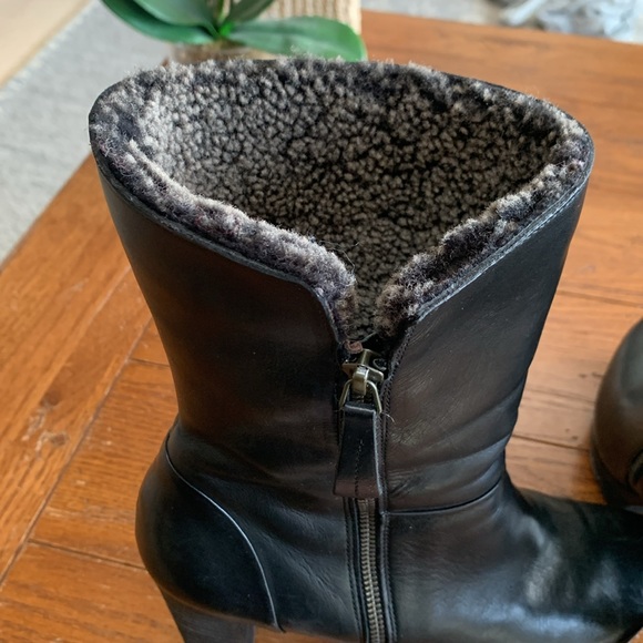 Paul Green Stacked Heel Black Leather Boots w/ Shearling Lining Roll Down Size 8 - Picture 10 of 12